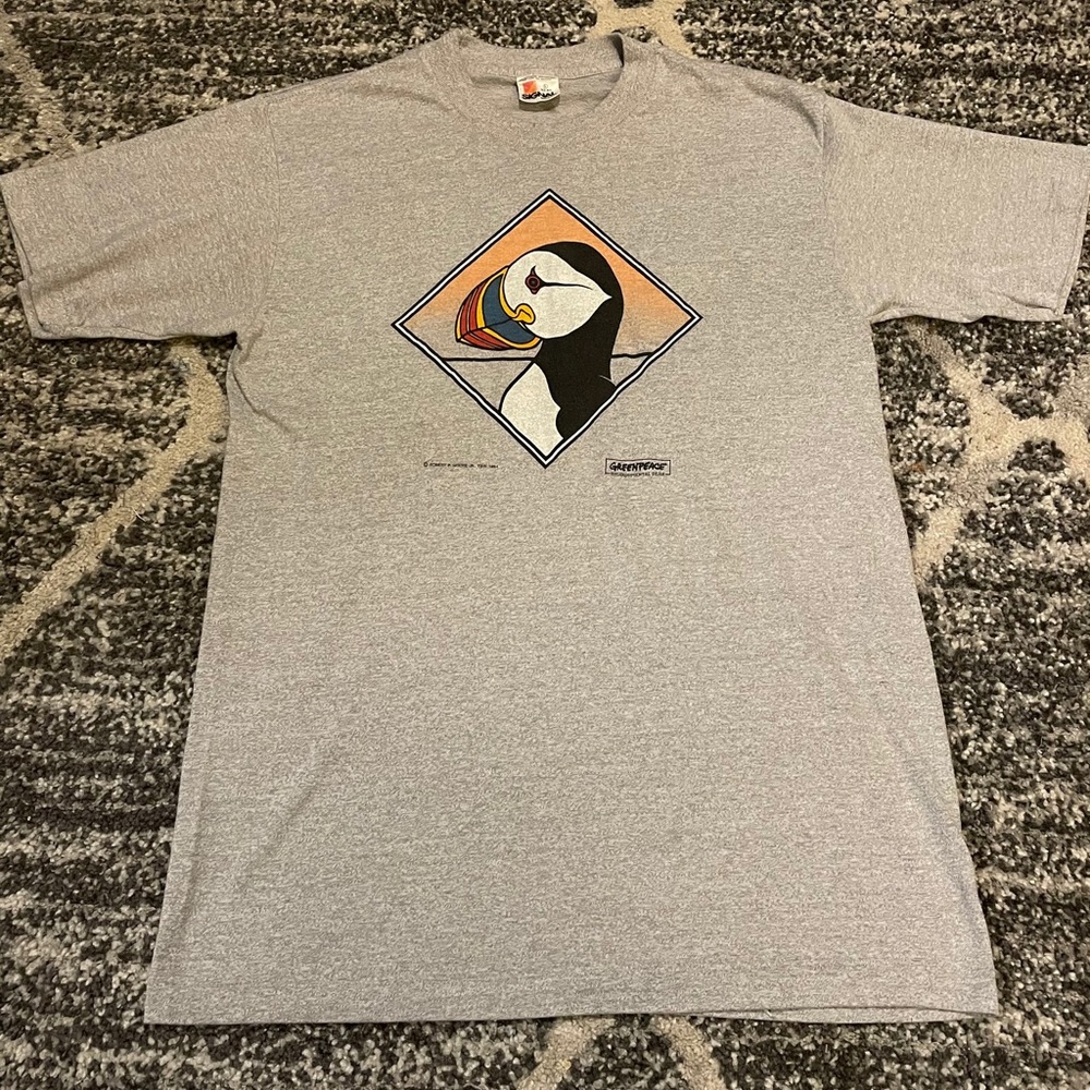 GreenPeace vintage 80s puffin shirt Lg